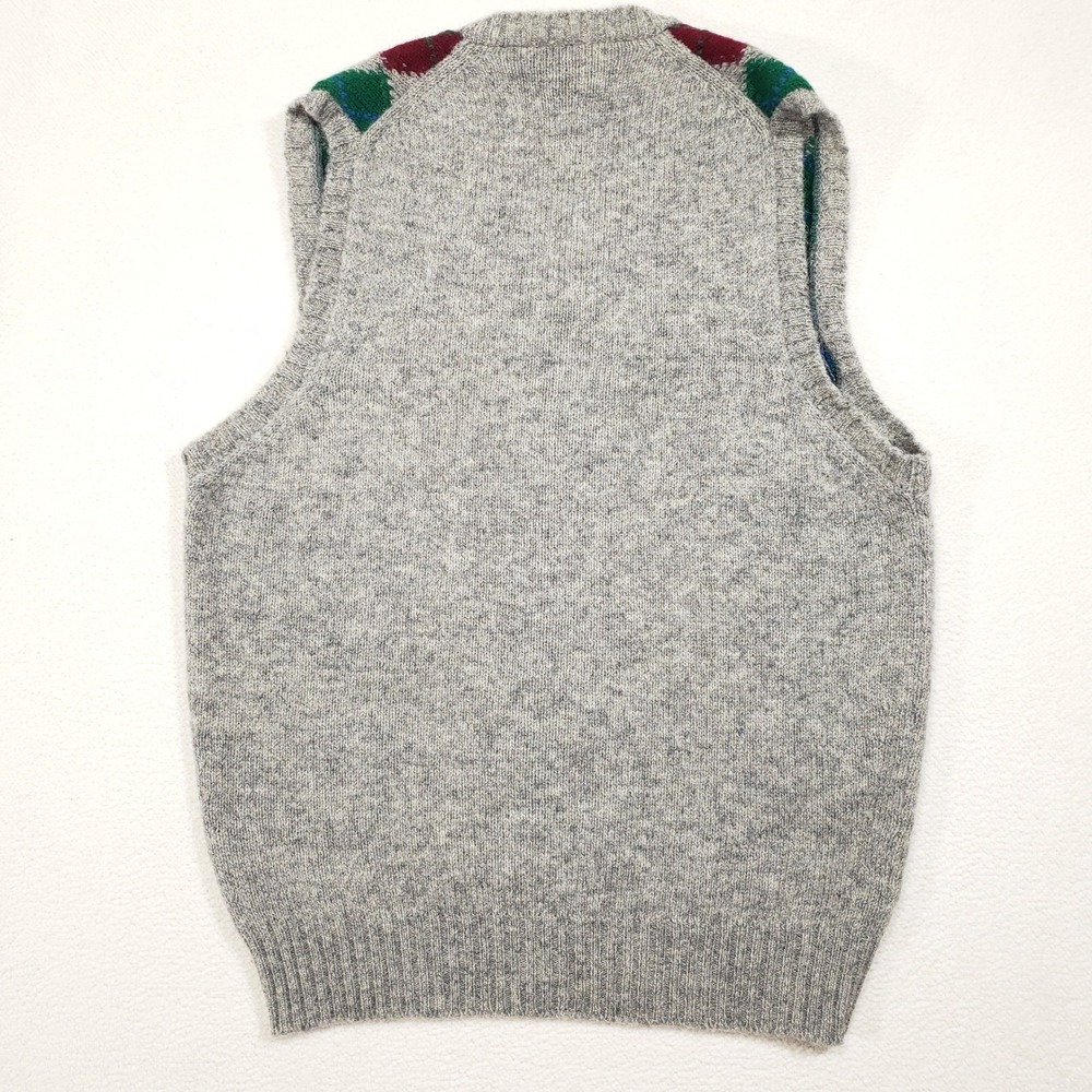 Alan Paine Sweater Vest Mens 42 Gray Argyle Shetland Wool V-Neck Made in England - Picture 3 of 6
